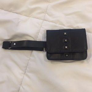 Adjustable studded faux leather thigh belt bag